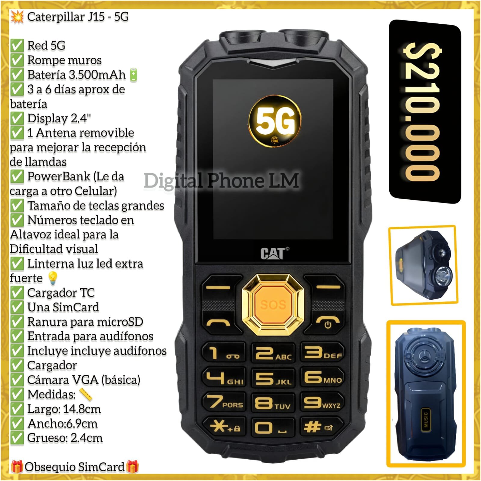 Caterpillar J15 5G con botones grandes ideal dificultad visual